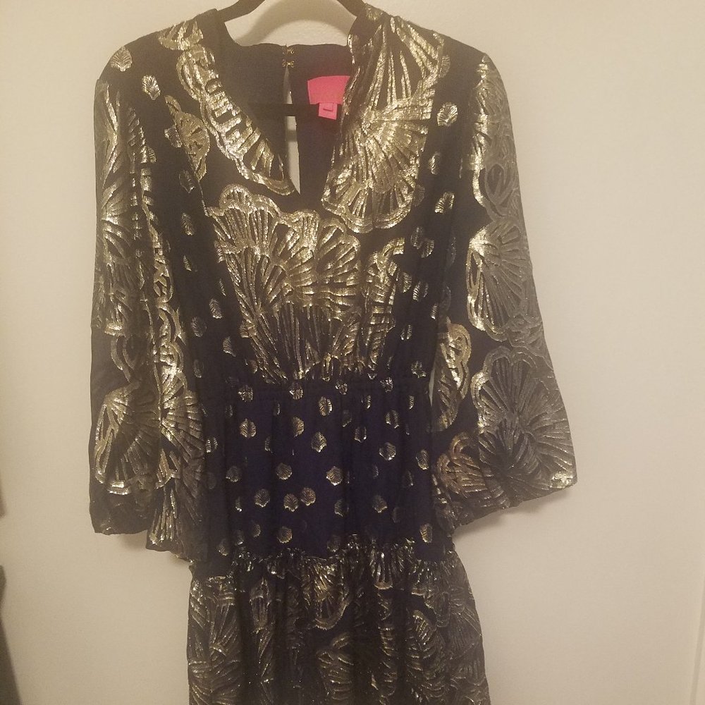 Lily Pulitzer Size 6 Navy & Gold Metalic applique Dress